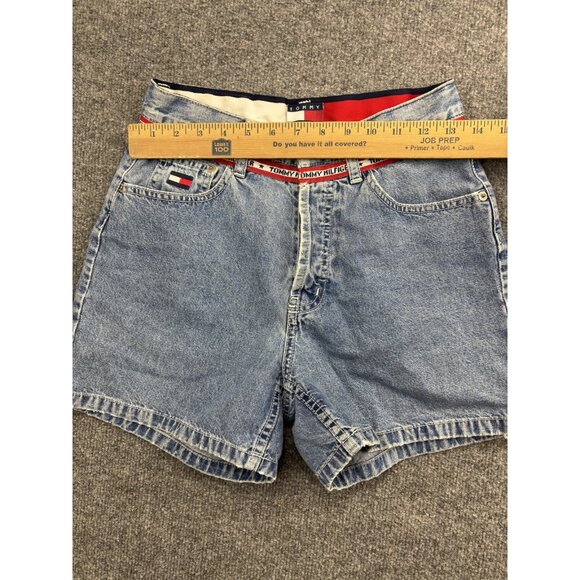 Vintage Tommy Hilfiger Shorts Womens 4 Blue Denim High Rise Flag Logo 90s - Picture 3 of 6